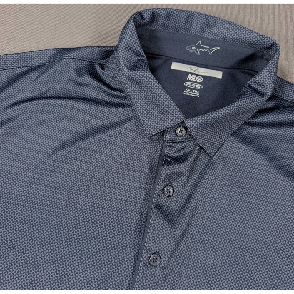 Greg Norman ML75 Play Dry Polo Shirt Mens‎ XXL Blue Geometric Print Golf Polo